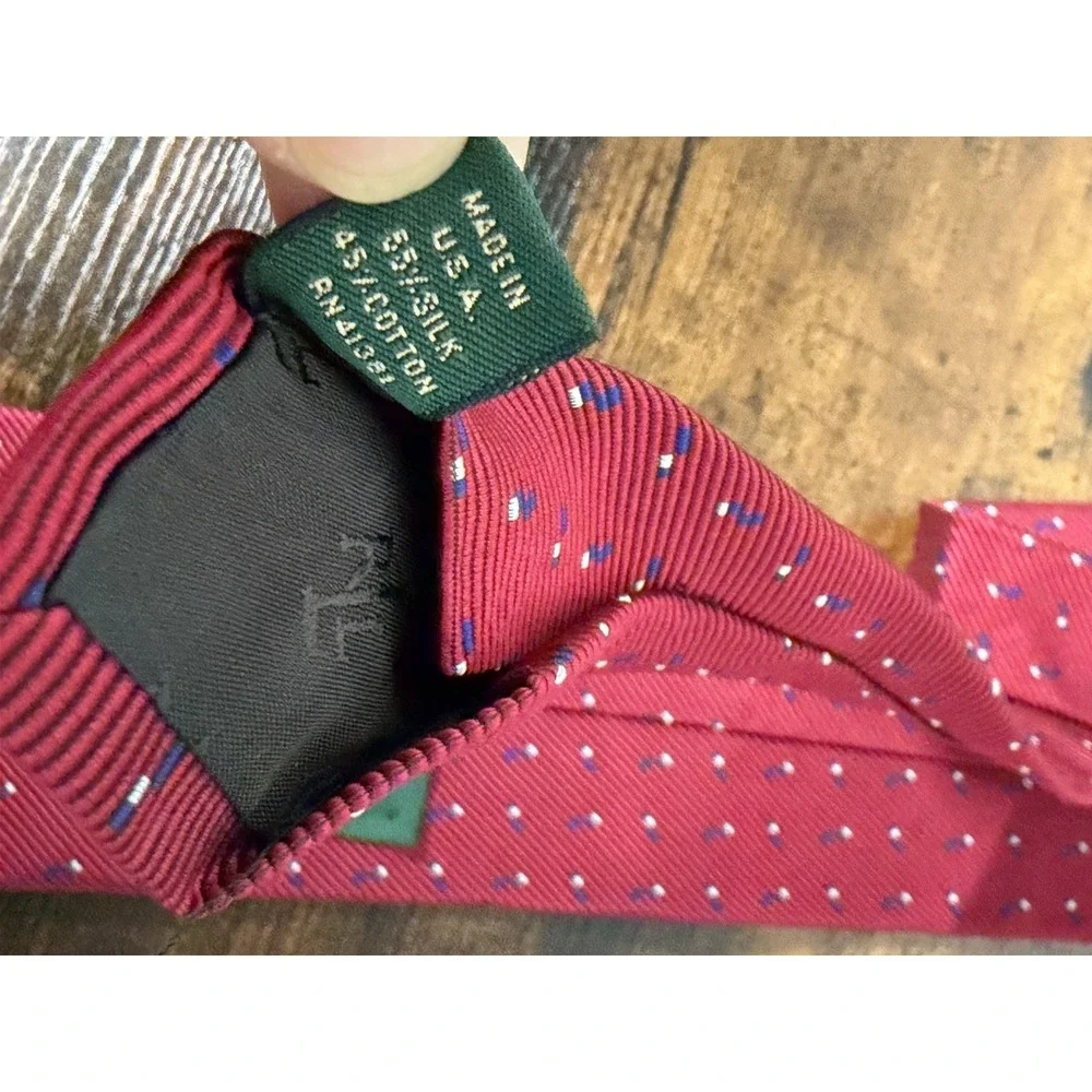 Lauren Ralph Lauren Tie Silk Blend USA Made Red‎ Geometric Preppy Vintage 58